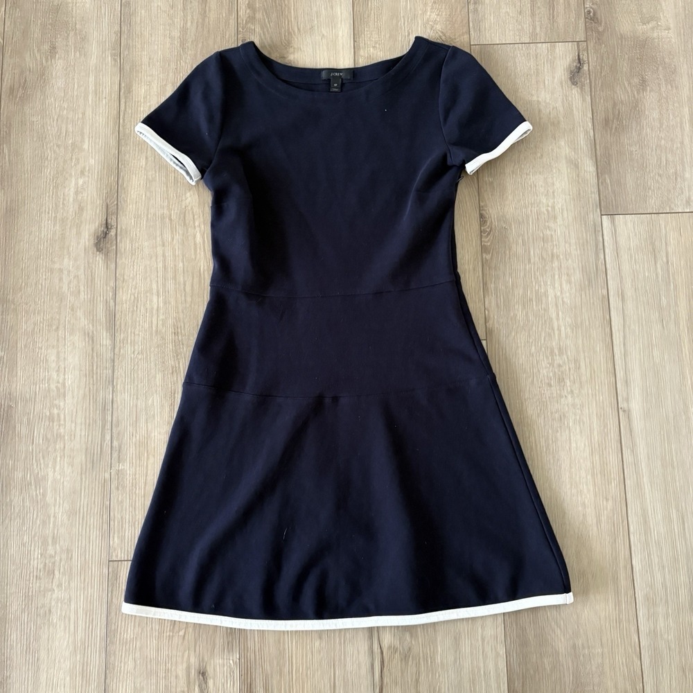J.Crew Black Fit and Flare Mini Dress White Trim Short Sleeve Y2K Preppy 6P